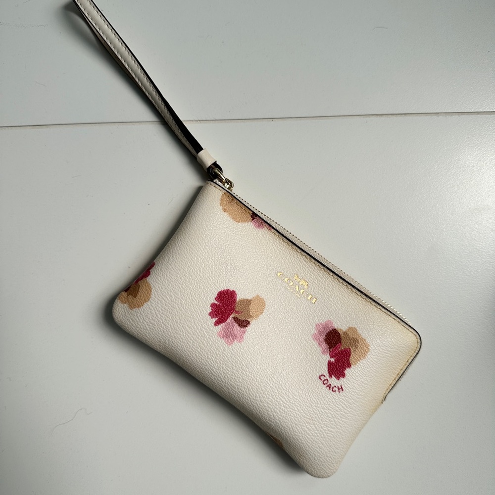 Coach Cream and Pink Floral Clutch Wristlet